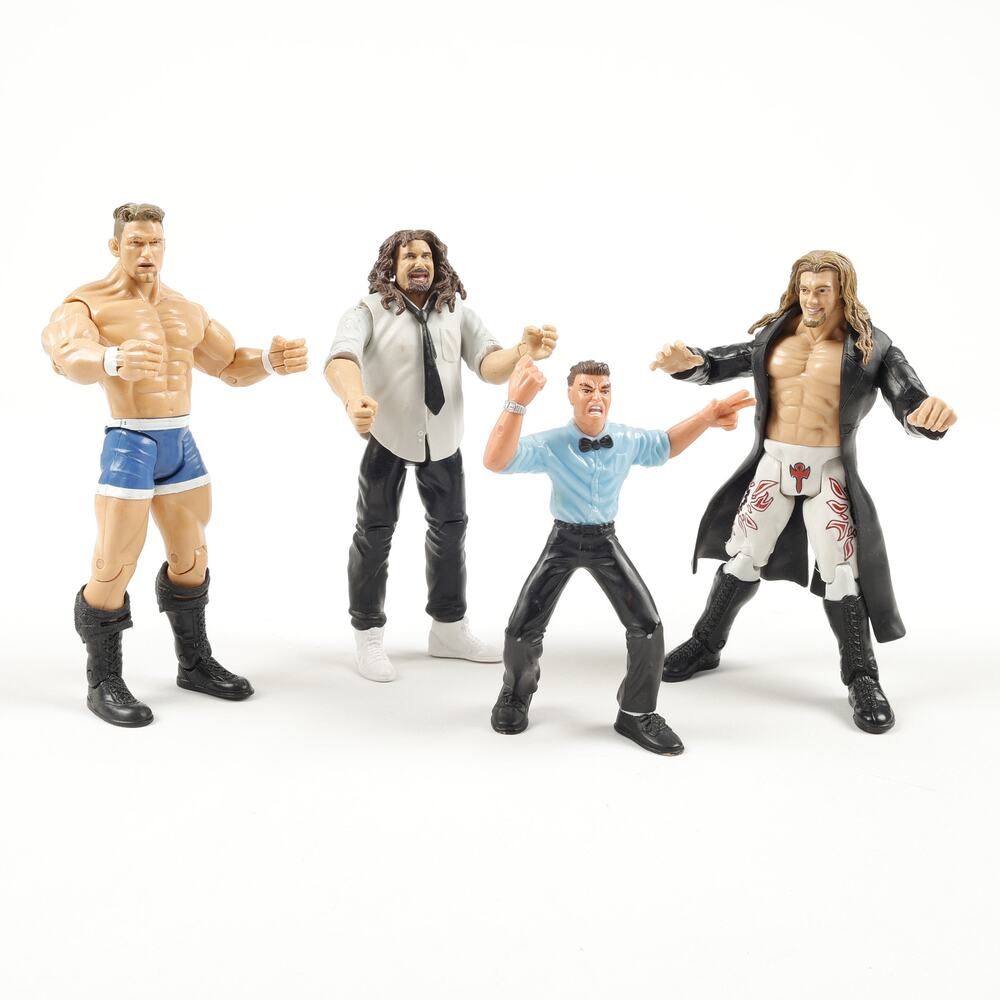 Mixed Lot of 4 WCW WWE WWF Wrestling Action Figures Edge Referee Foley Haas
